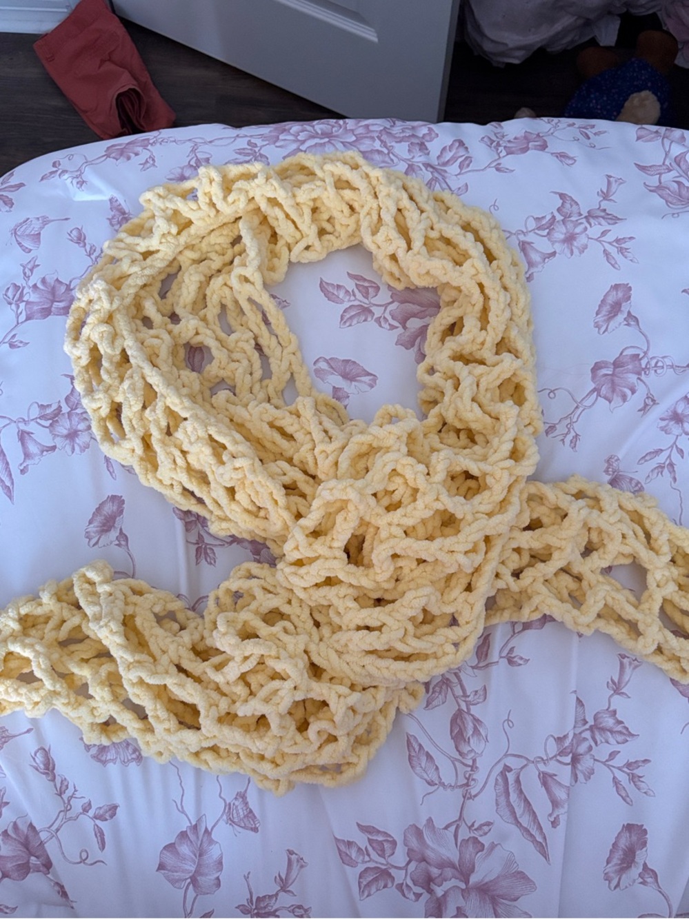Handmade Net Crochet Yellow Scarf - Women's Accessory